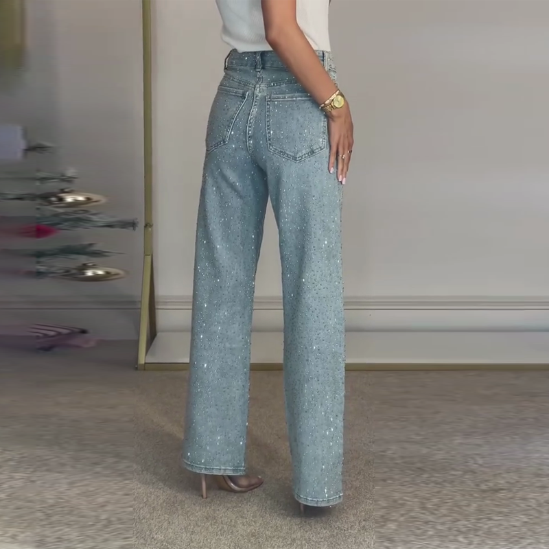 Mobaya | Rhinestone-Embellished Straight-Leg Jeans