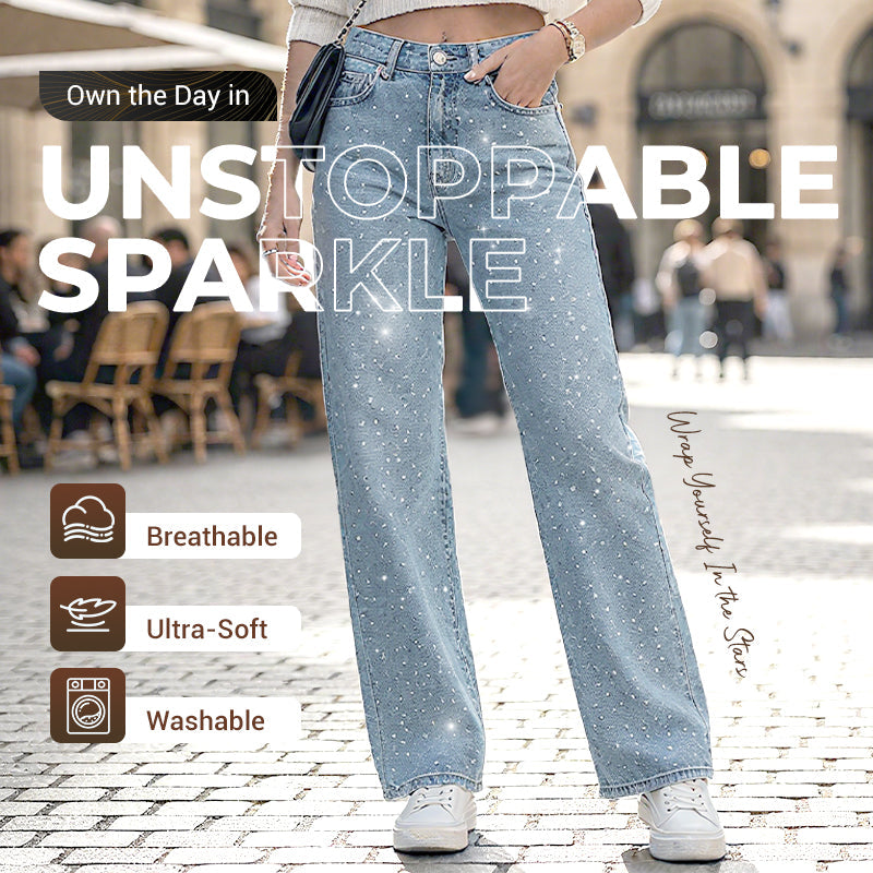 Mobaya-Rhinestone-Embellished Straight-Leg Jeans